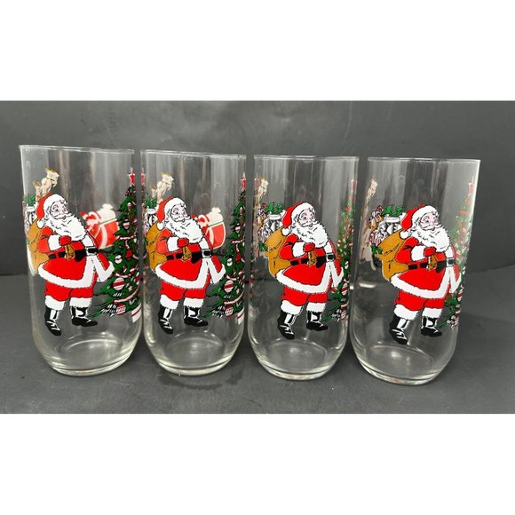 (4) LUMINARC DURAND Santa Cooler Tumbler Glasses 16 oz Christmas Tree Reindeer - Picture 2 of 10